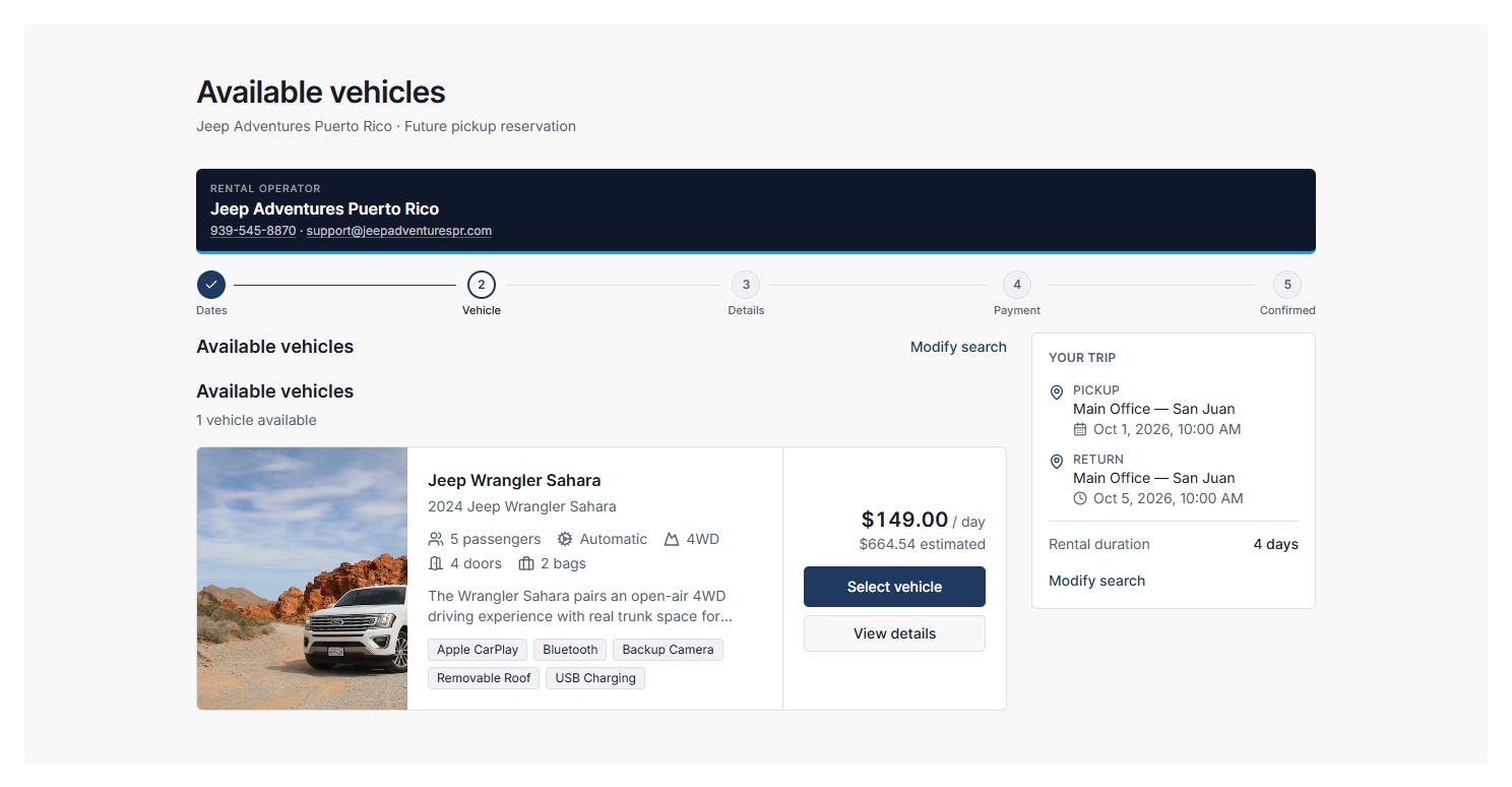 Street Rental vehicle selection interface showing available inventory
